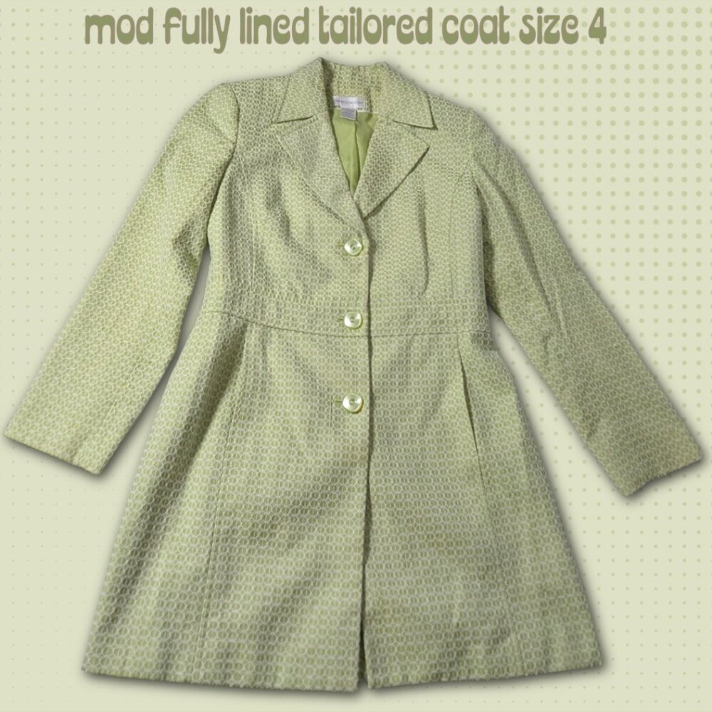 Size 4 Worthington Lime Green Lined Coat, Embossed Circle Geometric Pattern